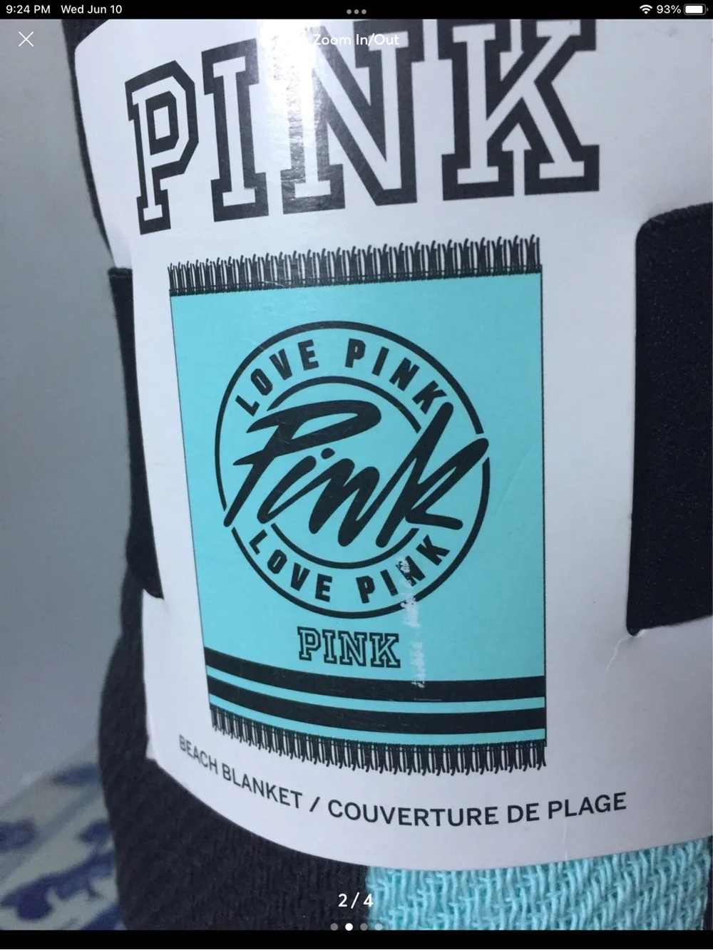 Brand New PINK Victoria's Secret Black & Aqua Stripe Beach Blanket